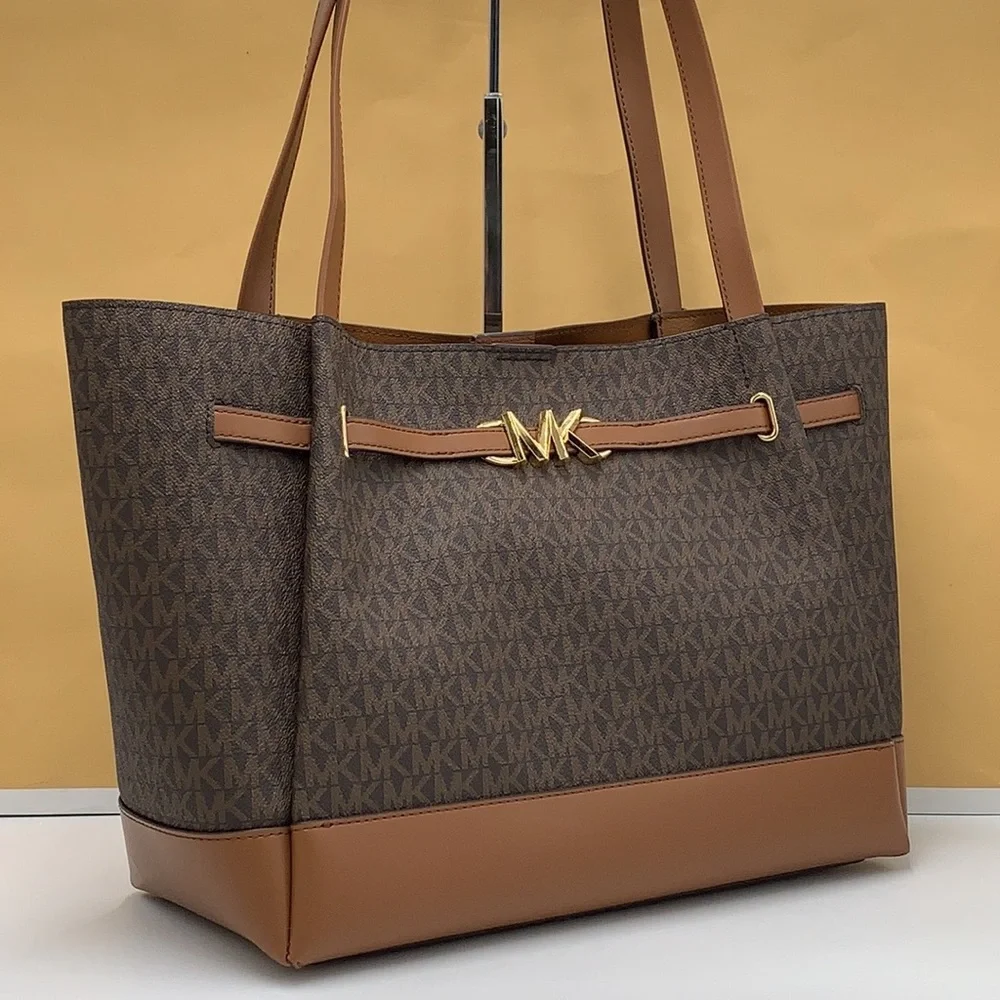 MICHAEL KORS Reed Large Logo Belted Shoulder Tote Bag  Brown NWT
